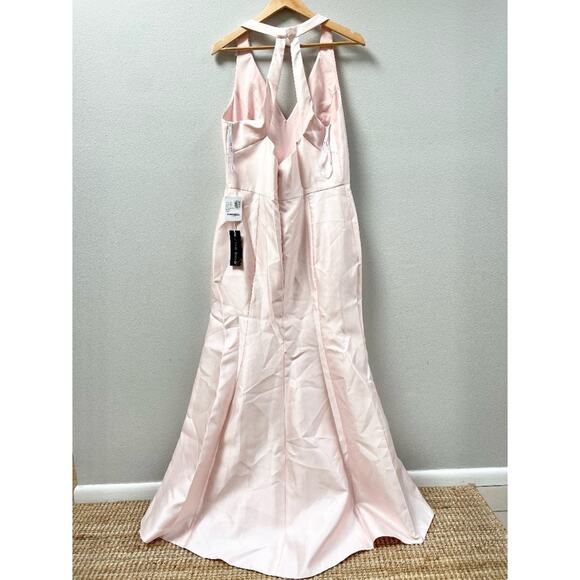 Alfred Sung V-Neck Halter Satin Trumpet Gown in Blush Pink Women's Size 16 $244 - Picture 5 of 8